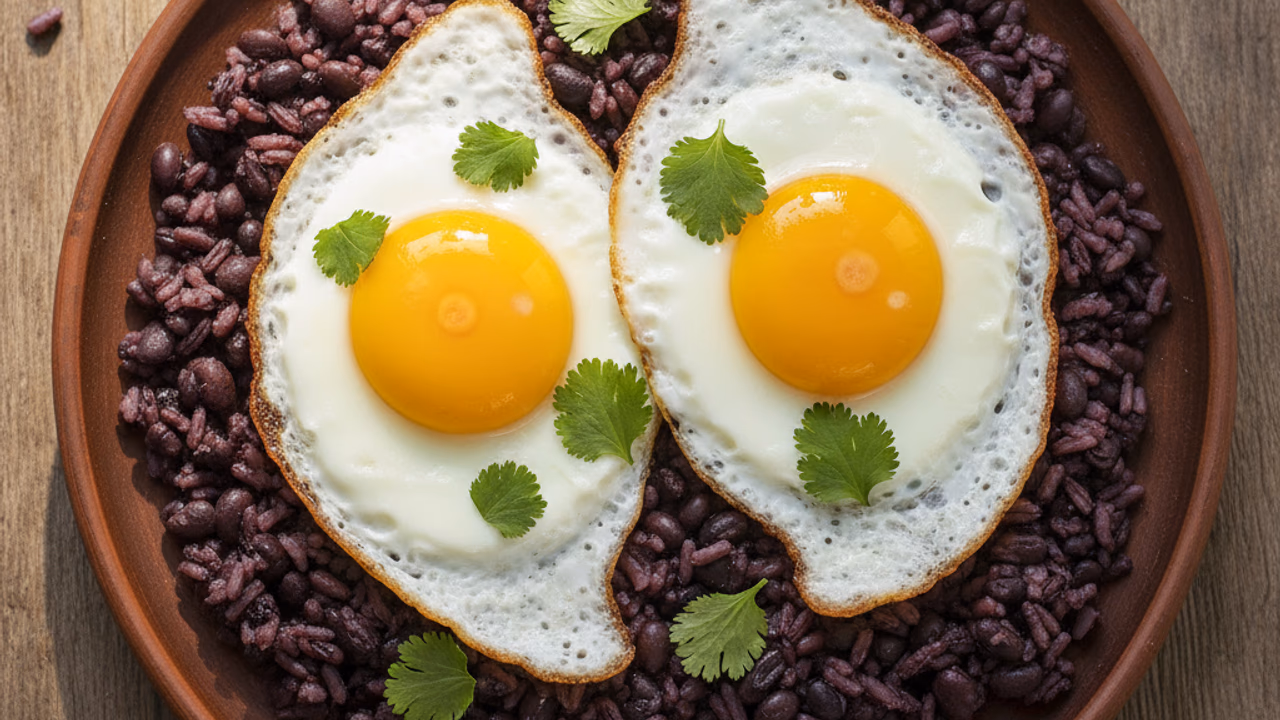 Arroz con Frijoles Negros y Huevo Frito (Gallo Pinto Proteico)