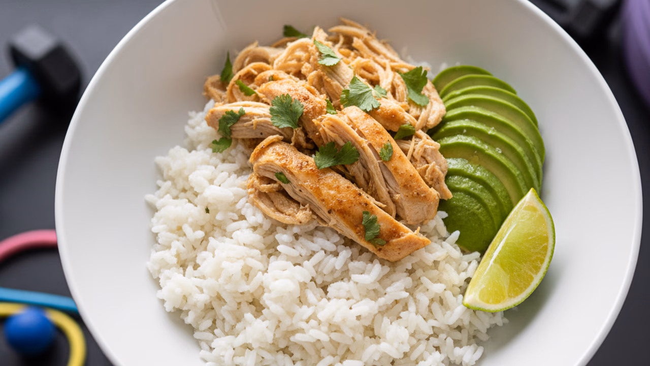 Bowl de Arroz con Pollo Desmenuzado y Aguacate