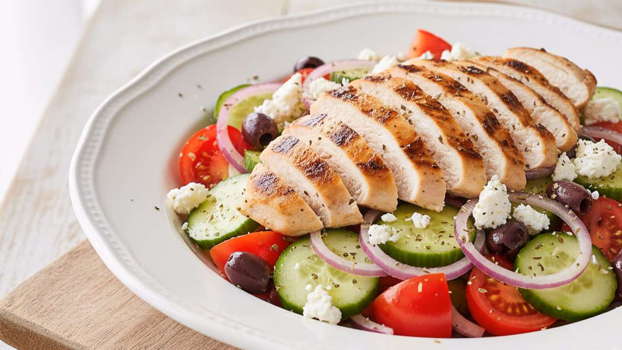 Ensalada Griega con Pollo a la Plancha