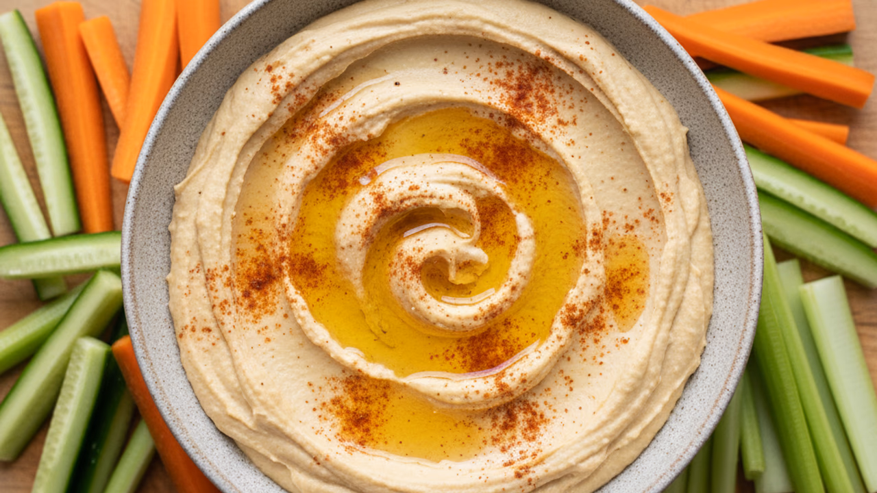 Hummus Casero con Bastones de Vegetales