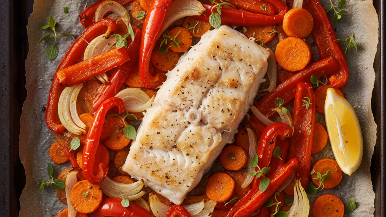 Merluza al Horno con Verduras Asadas