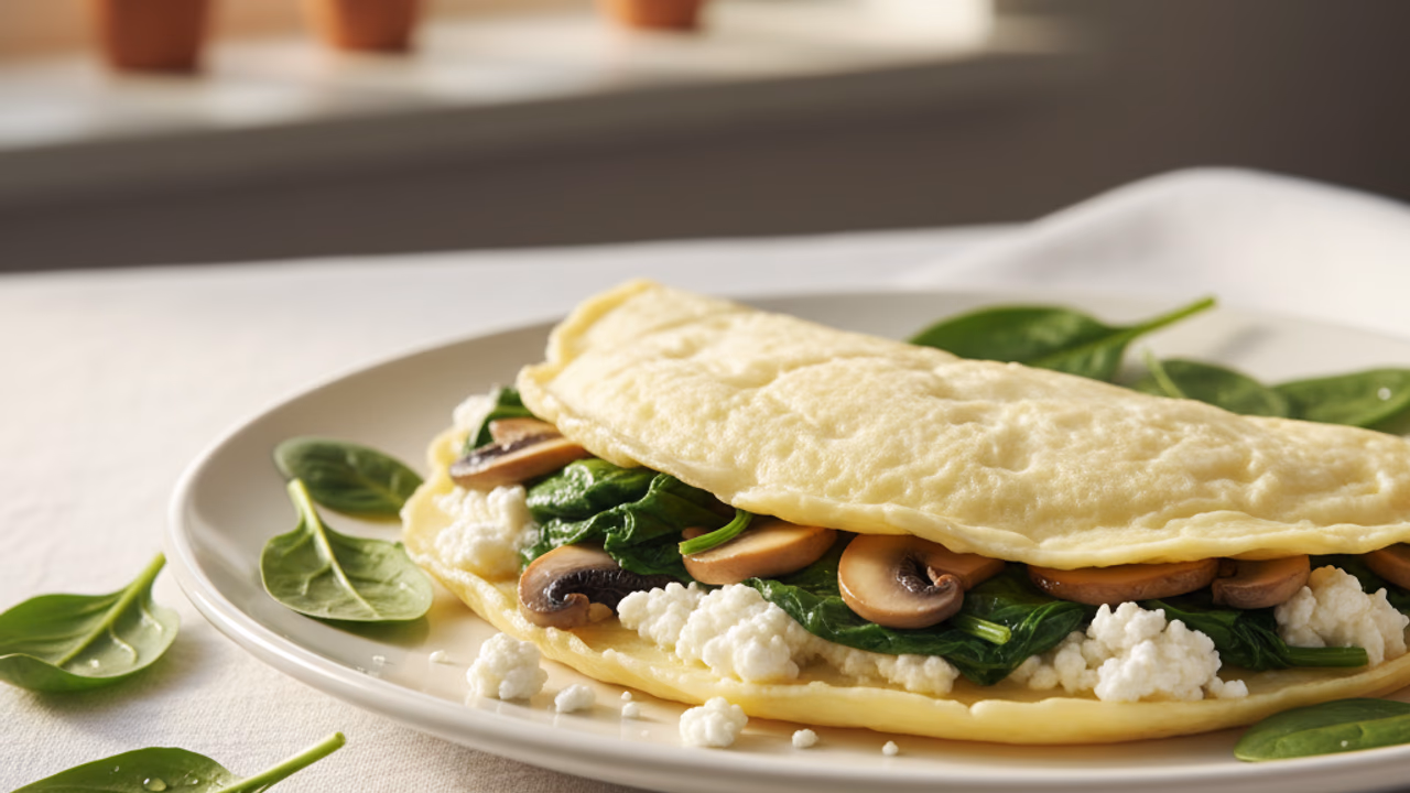 Omelette de Claras con Espinaca y Queso Cottage